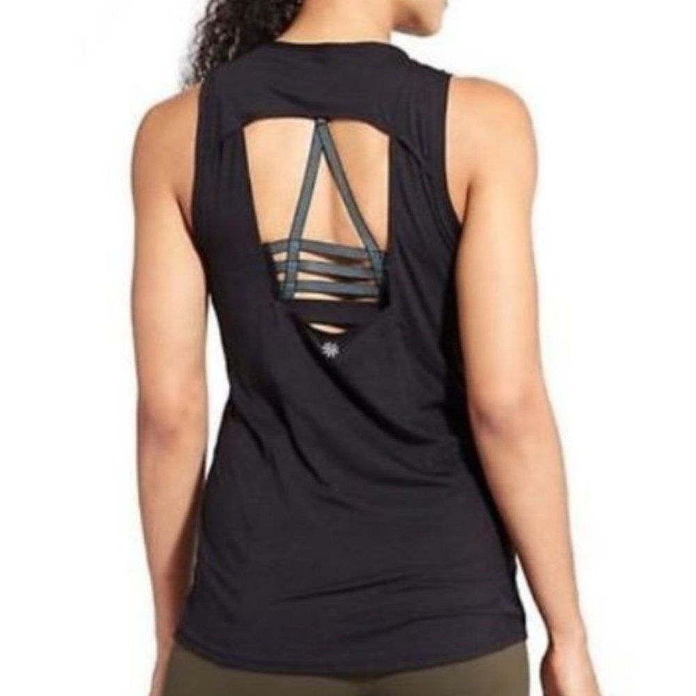 ATHLETA Essence 2 in 1 Open Back Performance Tank Top & Sports Bra, Black XXS